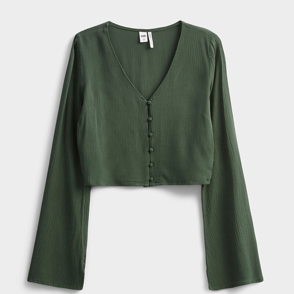 Twik Green Bell Sleeve Crop Blouse